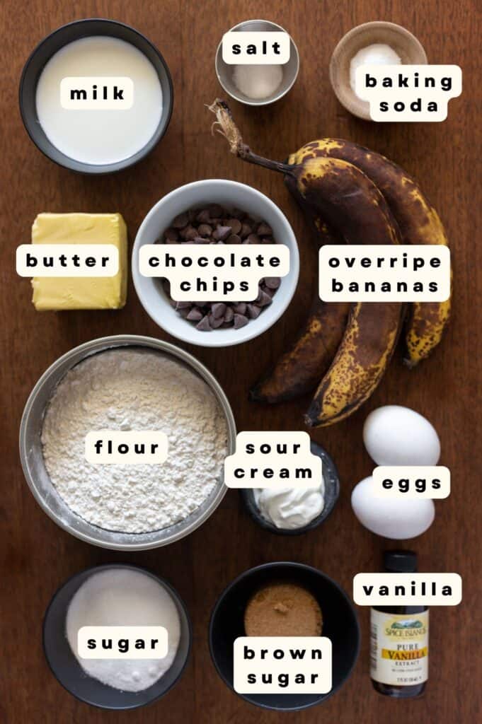 Brown Butter Chocolate Chip Banana Bread ingredients labeled