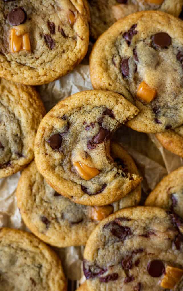 Pile of cookies with a bite taken out