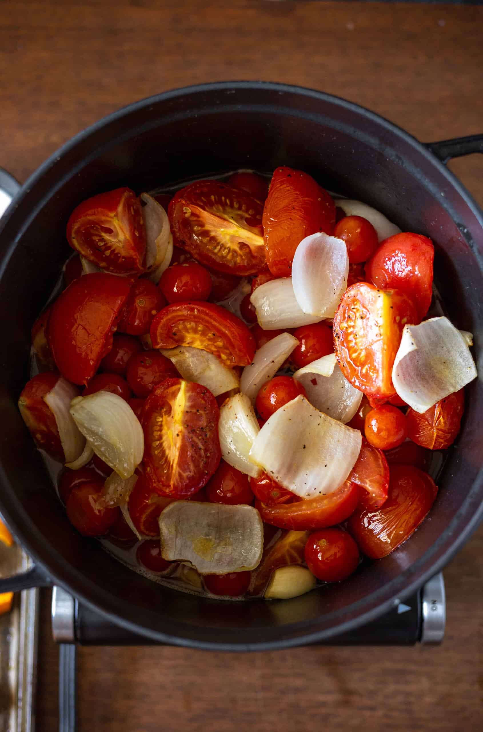 Roasted vegetables in large dutch oven