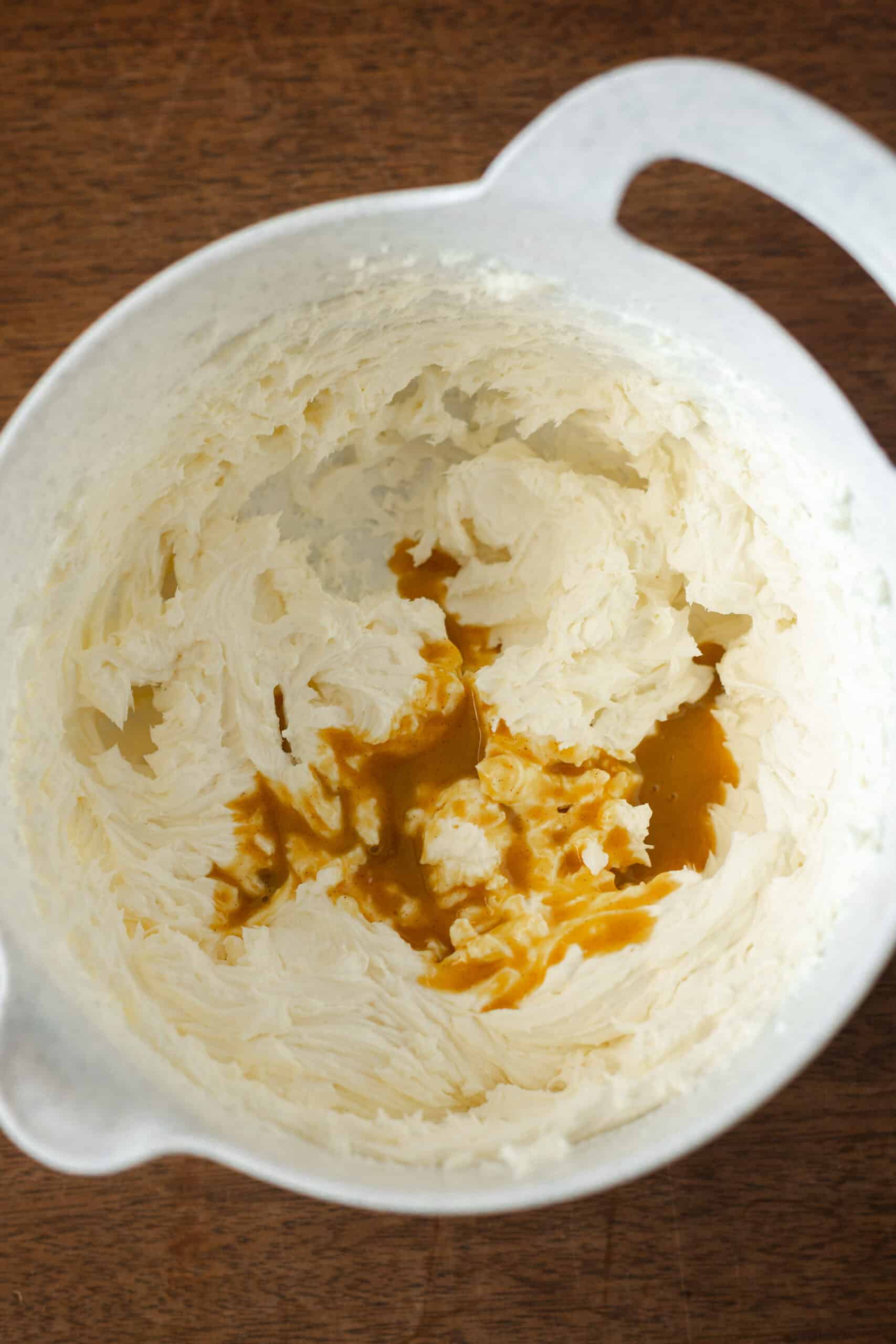 pumpkin ice cream mixture in whipped cream cheese