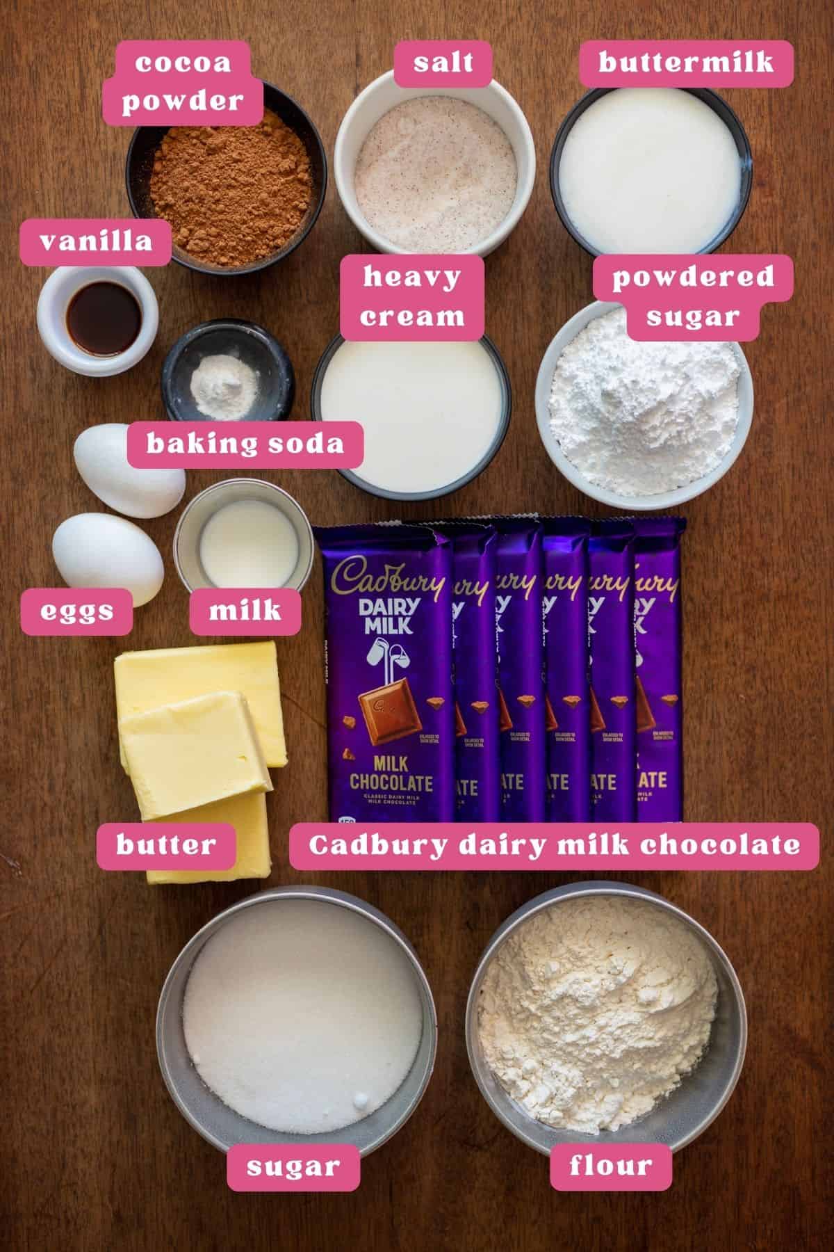 Cadbury dairy milk chocolate cake ingredients